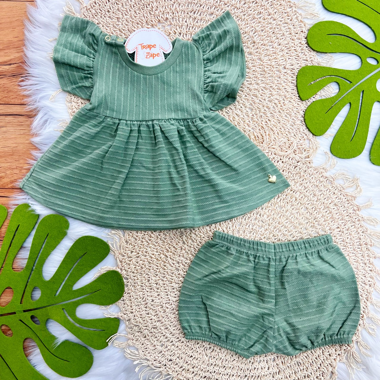 Conj. Batinha Pingente Coração e Short - Verde
